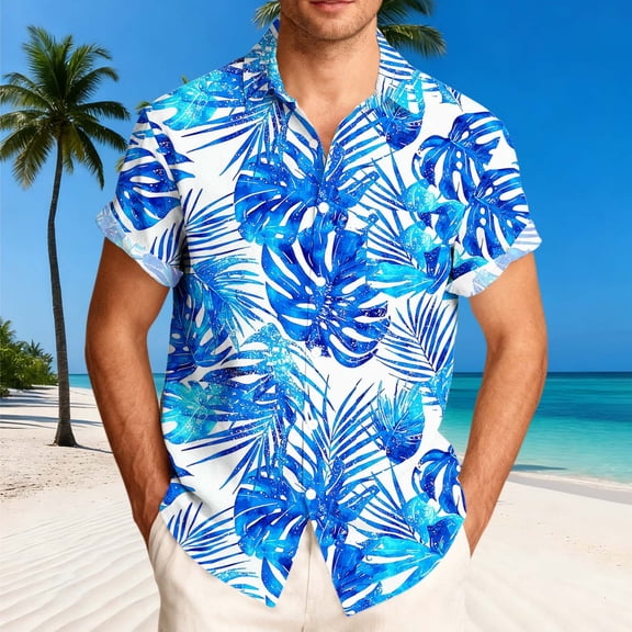 Gamivast Hawaiian Shirts for Men Palm Tree Print Short Sleeve Button Down Casual Shirts Summer Beach Tee Soft Breathable Tropical Holiday Aloha Tops
