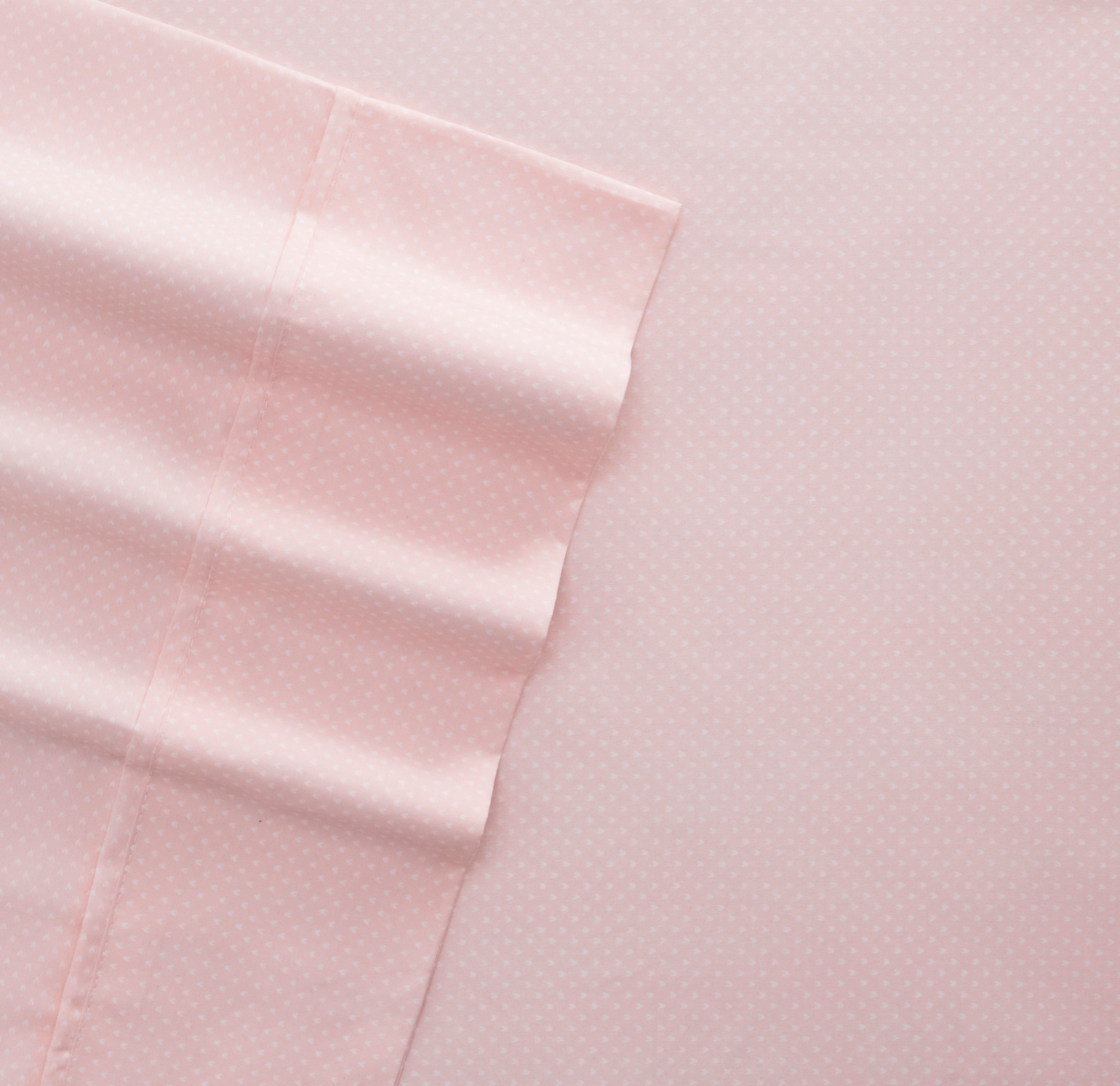 Noble Linens 4 Piece Pattern Microfiber Bed Sheets Set, Pink My Heart, California King