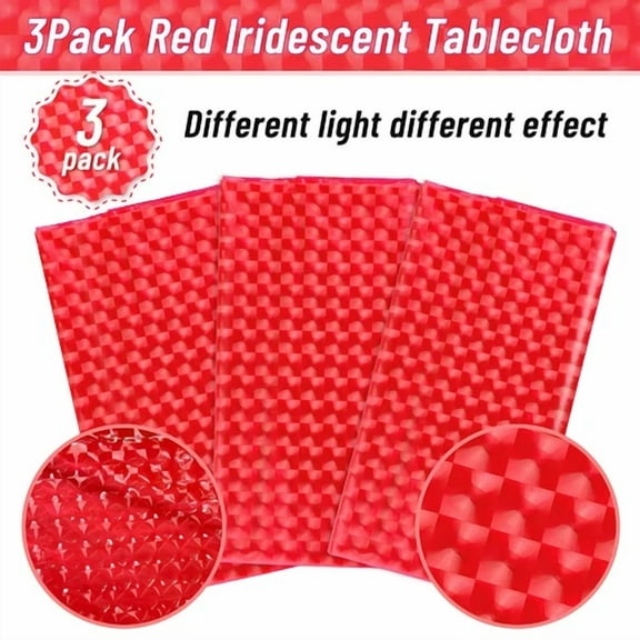 A Three-Piece Set Of Red 3D Checkered Plastic Tablecloth