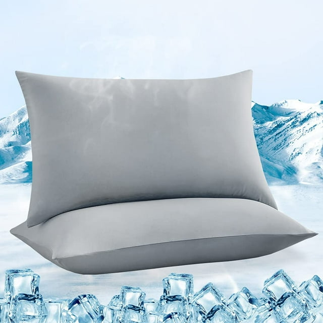 Quntis Pillowcases, 2 Pack Ultra Cooling Pillowcases with Japanese Arc-Chill Q-max 0.55 Cooling Fiber, Fit Standard & Queen Size Pillows, Anti-Static Perfect for Hair/Skin, Night Sweat-Gray