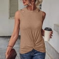 thumbnail image 2 of Olyvenn Summer Womens Front Knot Tank Tops Sleeveless Shirts Comfy Solid Tees Hole Shoulder Crew Neck Bodysuit Ribbed Slim Fit Skinny Tight Tunic Casual Camis Stretch Workout Trendy Khaki 10, 2 of 6
