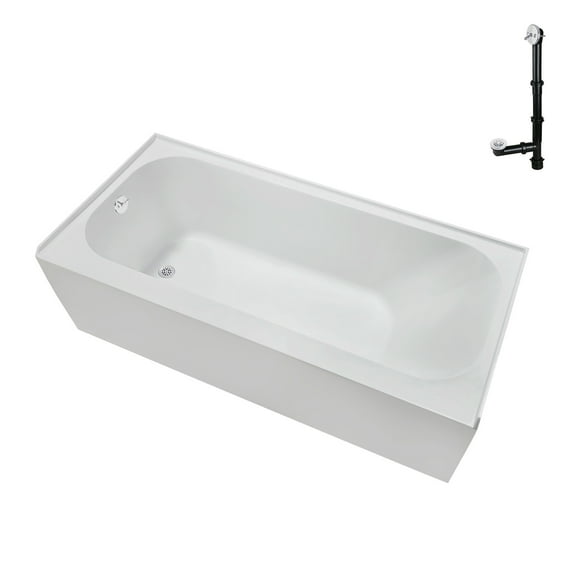 Streamline NAL-5240-WH 60 in. x 30 in. Acrylic Left-Hand Drain Alcove Bathtub in Glossy White With External Drain in Glossy White
