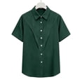 thumbnail image 5 of Dazajoo Women's Plus Size Oversized Button Down Shirts Short Sleeve Linen Blouses Business Casual Pleated Tops,Green,XXXXXL, 5 of 7