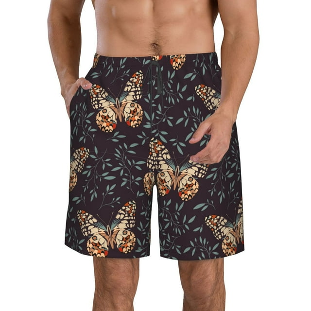 KLL Butterfly1 Pattern Swim Trunks for Men,Men's Hawaiian Bathing Suit Swimsuits Quick Dry Swimming Board Shorts Beach Shorts with Pockets-3X-Large