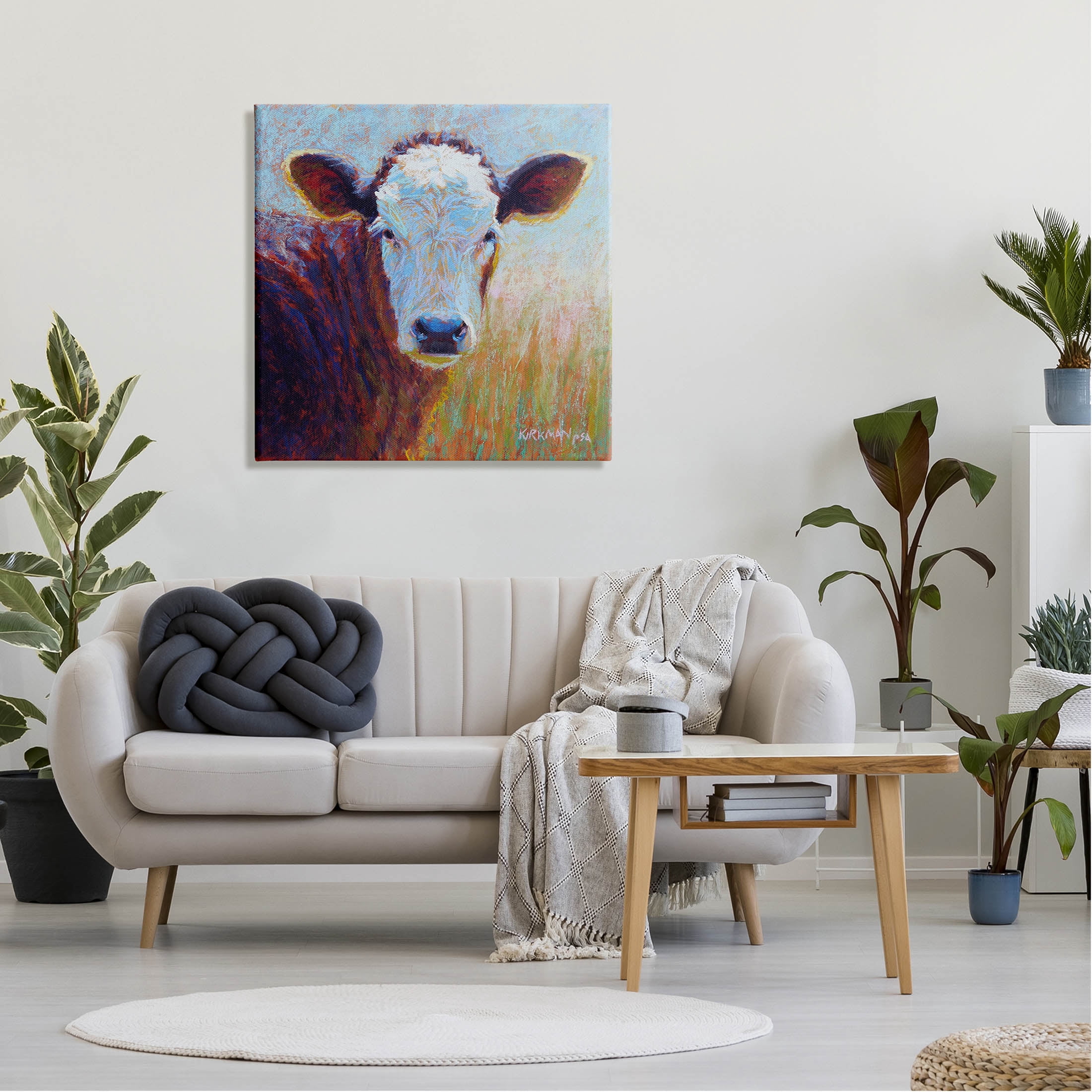 Country Cow Gazing Painting Animals & Insects Painting Gallery Wrapped Canvas Print Wall Art