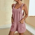thumbnail image 2 of Womens Jumpsuits Tie Shoulder Shorts Scoop Neck With Pocket Jumpers for Women,Pink,L, 2 of 8