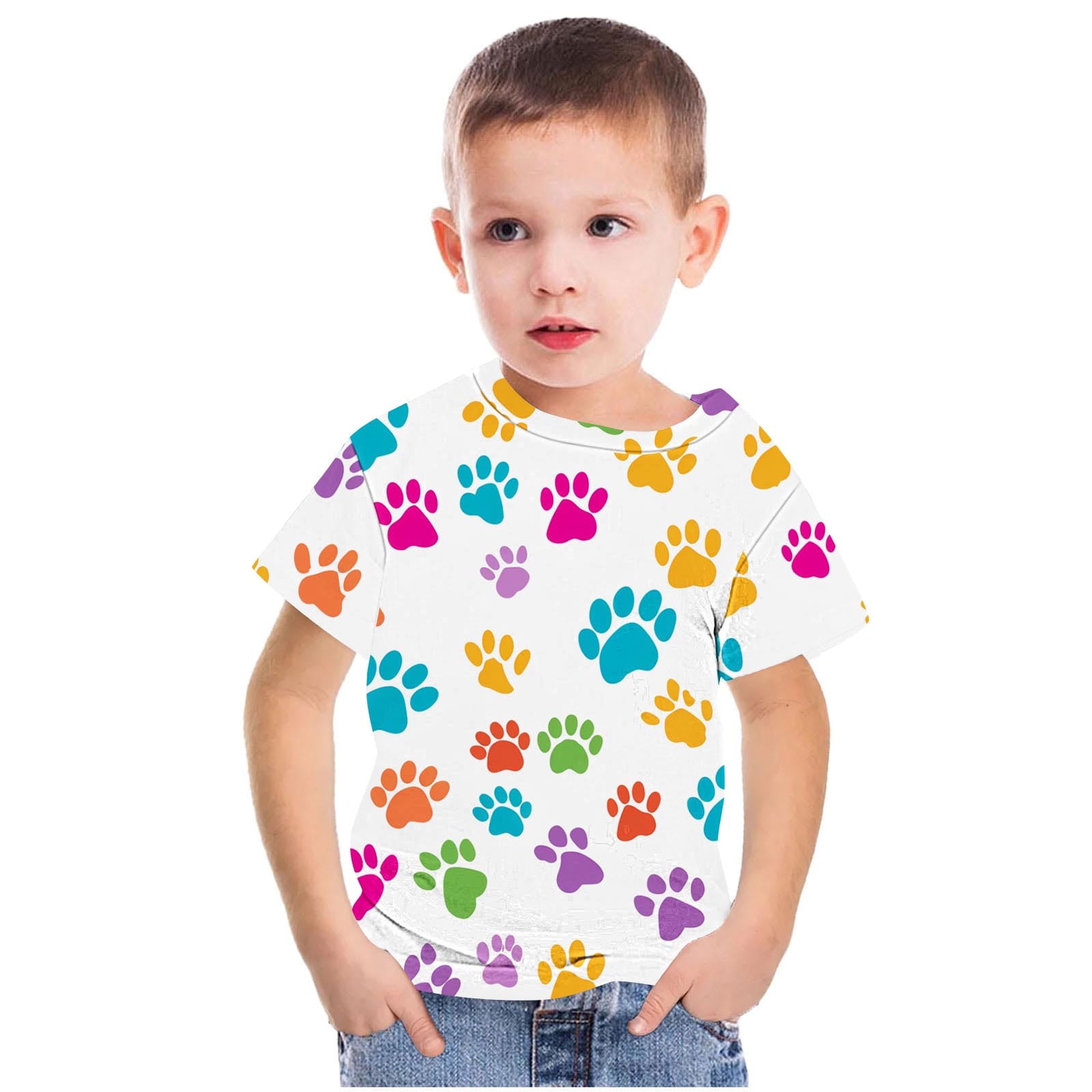 T-shirts Enfants Manches Courtes - 100% Polyester, Col Rond, Coupe Normale, Pour Garçons Et Filles