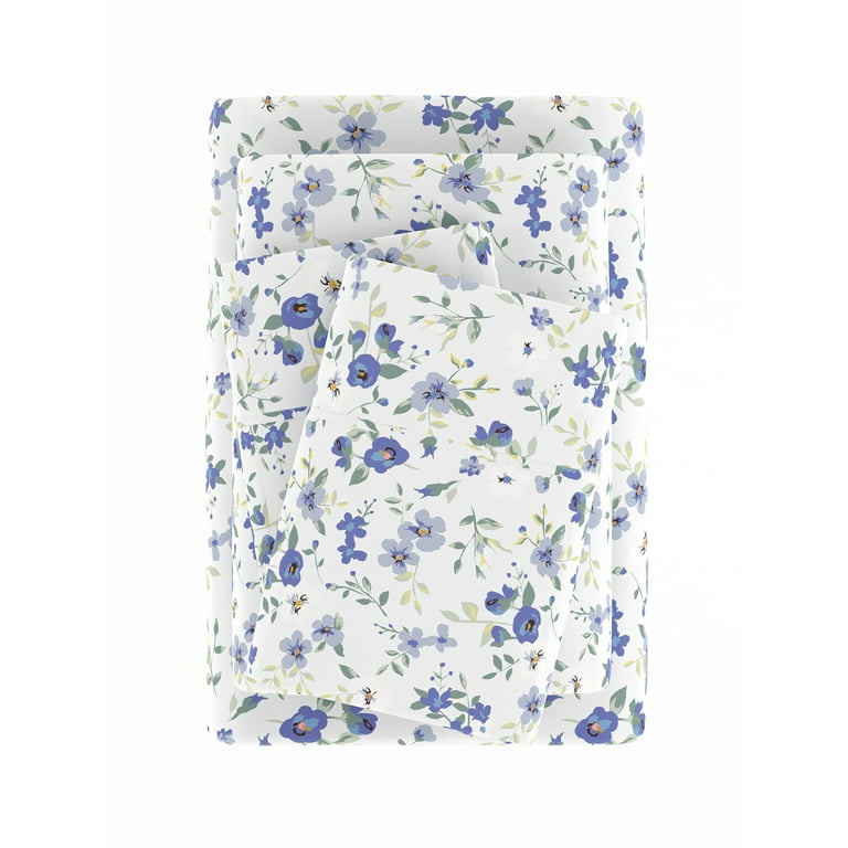 Comfort Canopy 4 Piece Farmhouse Style Light Blue Floral Pattern