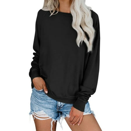 Sidefeel Women's Winter Pullover Loose Casual Long Sleeve Raglan Sleeve Solid Color Shirts S 4-6