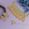 thumbnail image 2 of Efulgenz Traditional Antique Indian Chandbali Style Choker Necklace Dangle Earrings Peach Color Maang Tikka Faux Pearl Kundan Stone Indian Bridal Wedding Jewelry Set for Women, 2 of 6