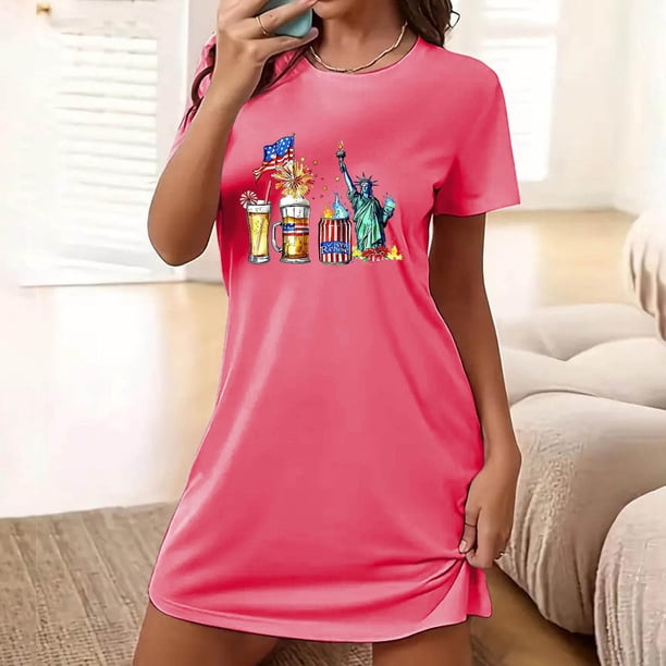 Camisón corto de talla grande para mujer, camisón de manga corta con estampado de pecho a la moda, camisón para mujer