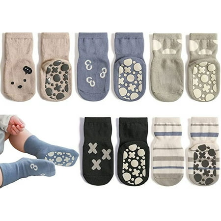 

Toddler Non Slip Socks Cute Baby Socks with Grips Crew Socks 5 Pairs