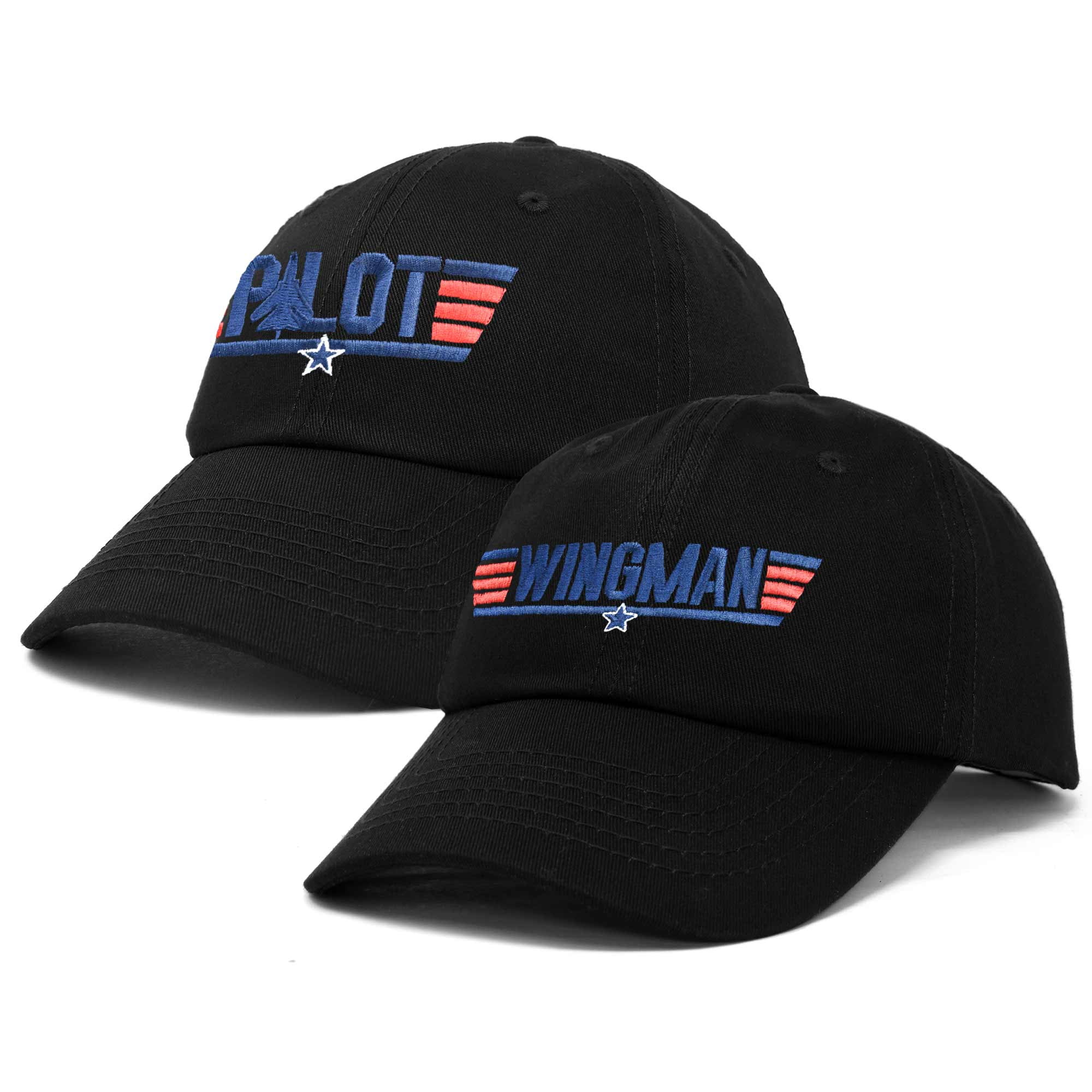 DALIX Father Son Pilot and Wingman Matching Hat Set Embroidered Baseball Cap in Black