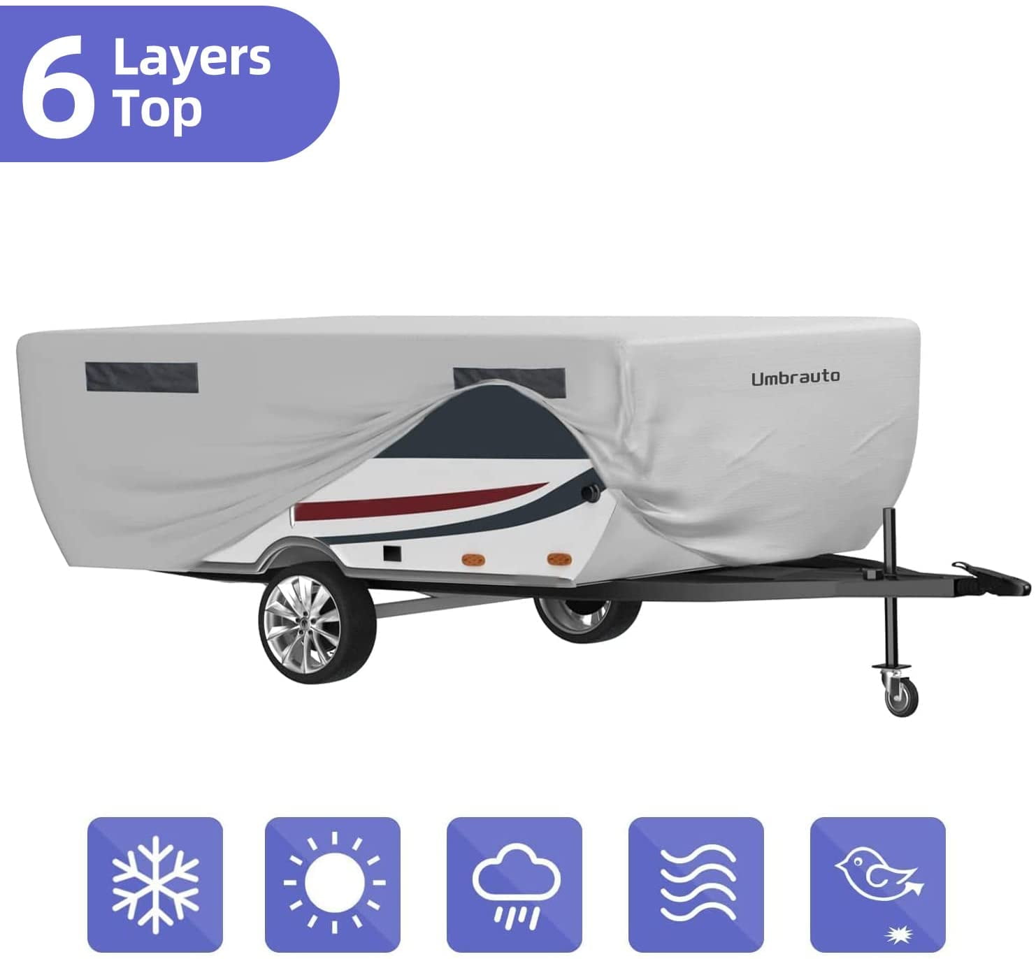 Umbrauto Travel Trailer Cover 2022 Upgraded 6 Layers Top Pop Up Camper