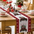 thumbnail image 2 of Christmas Table Runner Farm Truck Wreath Table Runners Wood Grain Xmas Tree Buffalo Plaid Cotton Linen Dresser Scarf Kitchen Dining Table Decor for Christmas Holiday Party Decor 13x72 Inch, 2 of 9