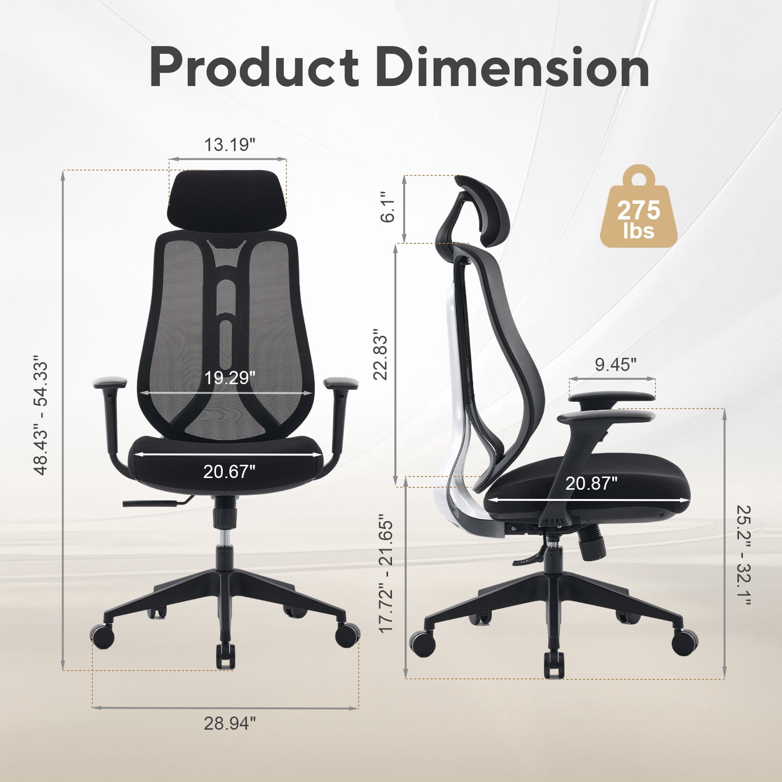 Nouhaus Strato Black High Back Ergonomic Mesh Office Chair with 10-Level Height Adjustment & 3D Armrests for Home Office & Study Room