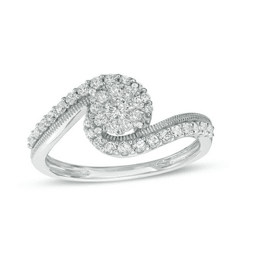 0.50ct Natural Round Diamond (I-J,SI1) Swirl Bypass Wedding Ring 14k White Gold