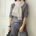 thumbnail image 2 of ManxiVoo Women's Autumn and Winter Scarves with Tassels Versatile Soft Feel for Cozy Warmth and Stylish Neck Protection White, 2 of 4