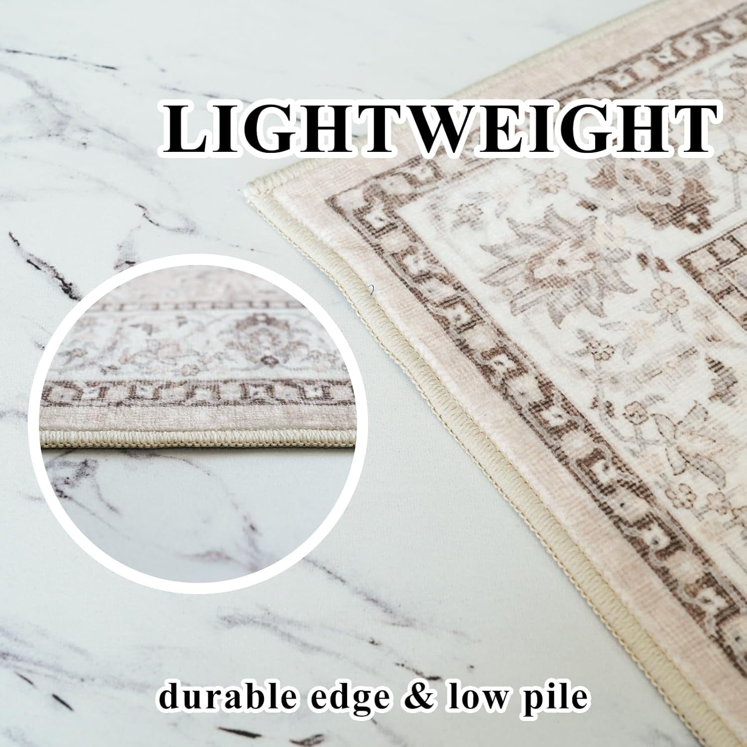 YOUFORTONG Washable 3x7 Hallway Runner Rug, Oriental Farmhouse Soft Indoor Carpet, Thin Non-Slip Stain Resistant Floor Mat for Kitchen Entryway Living Room Bedroom Bathroom Laundry,Beige
