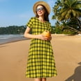 thumbnail image 4 of Fotbe Yellow Checkered Plaid Vestido Largo de Moda para Mujer, Vestido Tipo Camiseta con Manga Corta y Estilo Casual a Rayas y Bloques de Color, 4 of 6