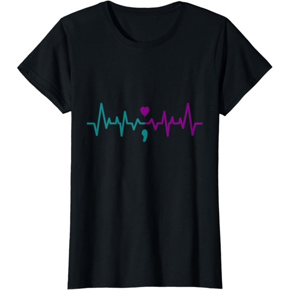 Suicide Prevention Awareness Semicolon Stay Heartbeat T-Shirt