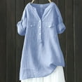 thumbnail image 5 of Women's Short Sleeve T-shirt Women'S Utility Pocket Linen Shirt - Casual Button Down,Blue Women's Short sleeve T-shirt L, 5 of 7