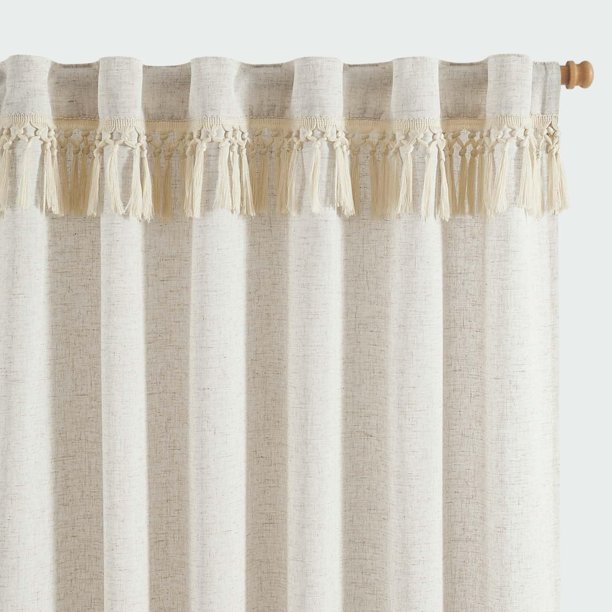 Cortinas Jinchan, mezcla de lino bohemio, 240 x 245 cm, con borlas, color beige