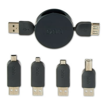 onn 4-in-1 USB Short Retractable Cable Adapter Kit, 3.2 ft, 6 Pieces