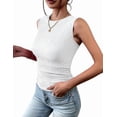 thumbnail image 2 of Women'S High Neck Tank Top 2025 Summer Casual Ribbed Knit Slim Fitted Basic Textured Sleeveless Shirts White M, 2 of 5