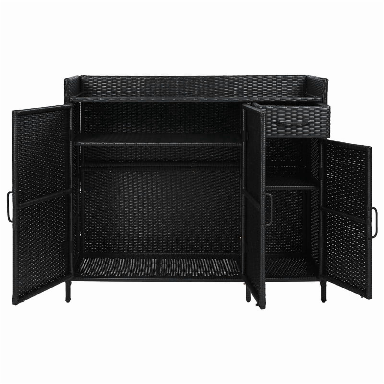 Wicker Outdoor Kitchen Island with Tempered Glass Desktop and Adjustable Shelf, Rattan Bar Table Storage Cabinet with 1 Drawer and 3 Doors
