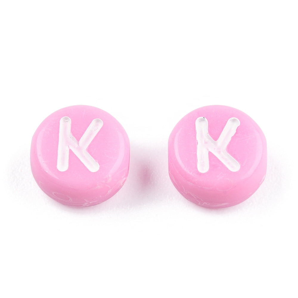 Opaque Acrylic Beads Flat Round with Random White Letter A~Z Mixed color 7x4mm Hole: 1.8mm about 3600pcs/500g