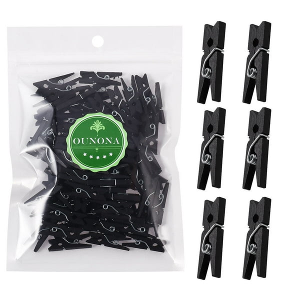 Topbathy Picture Clothes Pins Black Mini Natural Wooden Paper Clips 100 Pcs