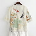 thumbnail image 5 of Xoenoiee Koi Fish Lotus Leaves Print Summer Linen Shirts for Women Button Down V Neck 3/4 Sleeve T-Shirt Blouse Casual Loose Basic Tunic Tops 2026, 2XL, 5 of 7