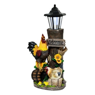 Ebros Country Farm Rooster Hen And Chicks Family By Sunflowers Solar LED Light Lantern Welcome Sign Statue Path Lighter 18.25"Tall