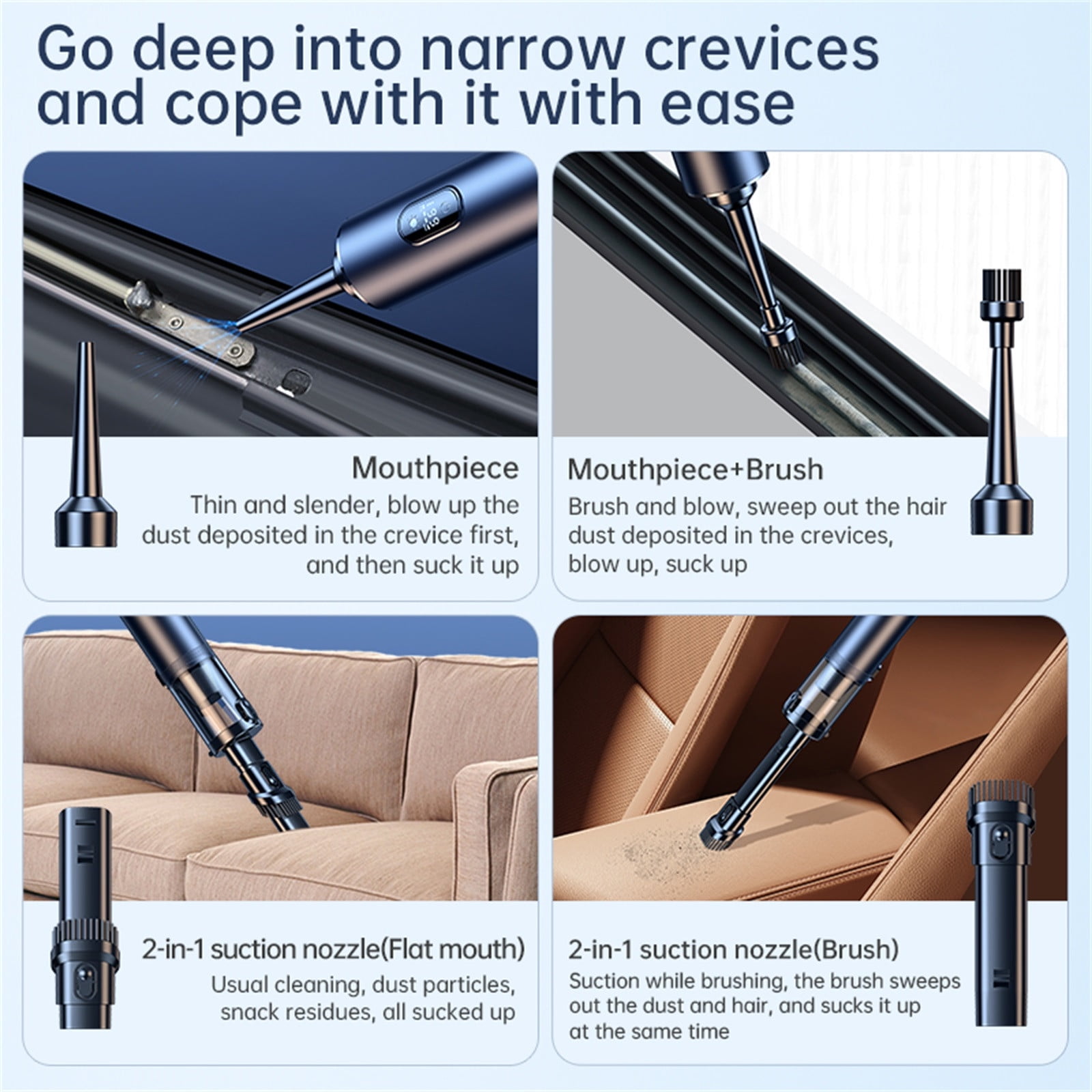 Portable 5-in-1 Car Vacuum Cleaner, 13000PA Handheld Suction Blower Inflatable Multifunctional Vacuum for Car Home Office Cleaning and Detailing Use