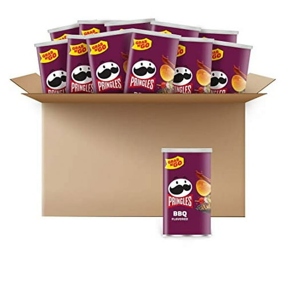 Pringles Potato Crisps Chips, Lunch Snacks, Office and Kids Snacks, Grab N' Go, BBQ (12 Cans)
