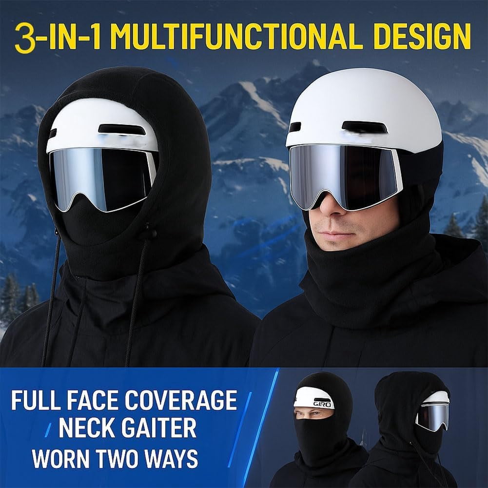 Waterproof Fleece Lined Hood, Multifunctional 3-in-1 Agriculture Hood Hat with Drawstring, Suitable for Skiing, Hiking and Other Outdoor Activities