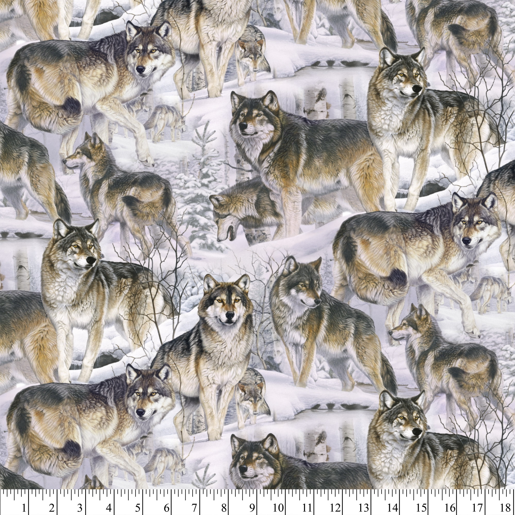 David Textiles 44" Cotton Wolves in the Snow Fabric by the Yard, Multi