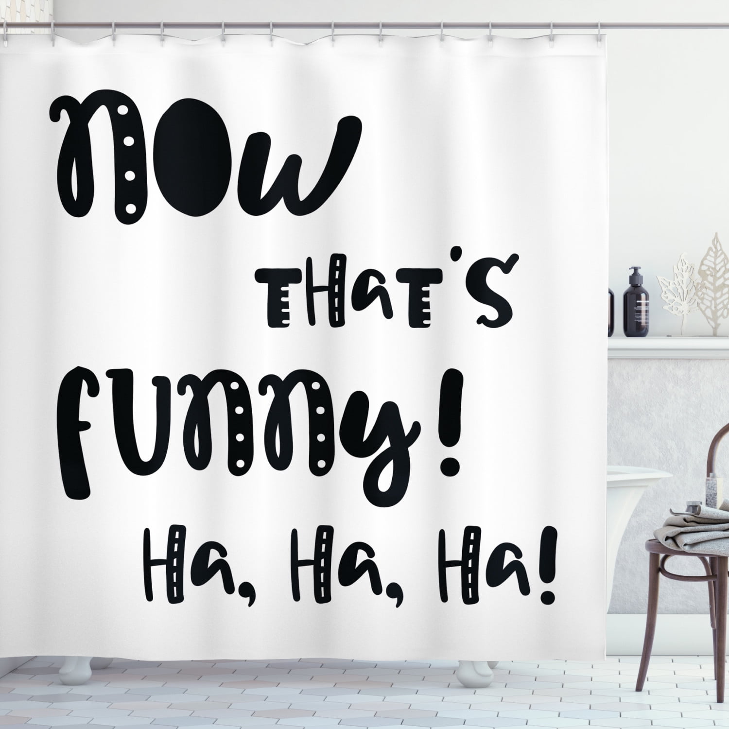 Funny Words Shower Curtain, Vintage Doodle Typography with Fun Letters