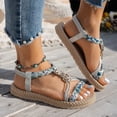 thumbnail image 4 of Bohemian Flat Sandals for Women 2025 Summer Beach Boho Casual Platform Elastic Ankle Strap Dressy Sandals, 4 of 8
