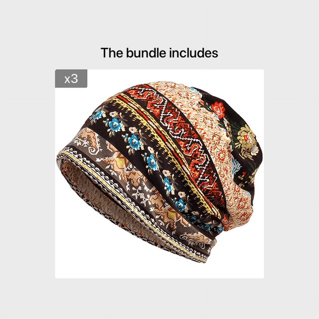 Bohemia Soft Flower Print Sleep Beanie Hat,Cap Circumference 23 Inches /58 Cm