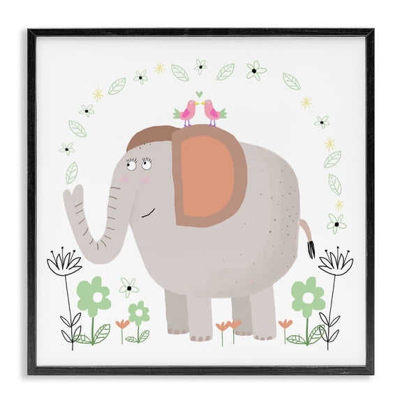 Stupell Industries Floral Baby Elephant Illustration Black Framed Giclee Art, design by Carla Daly, 12 x 12