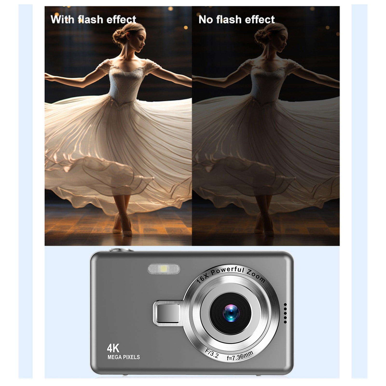48MP Digital Camera, HD 1080P Camera Digital Point and Shoot Cameras with 16X Zoom Anti Shake, 2.4 Inch LCD Screen, Compact Small Camera for Girls