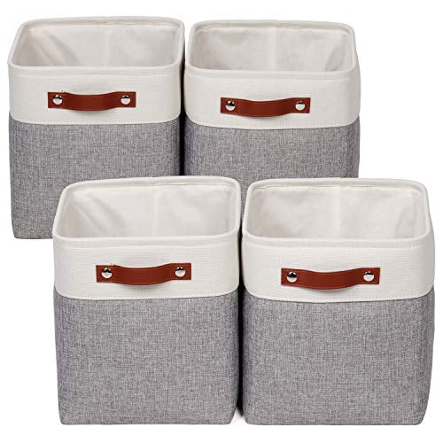 Gray-13inch Univivi Storage Baskets set of 4，Storage Basket With Two Cotton Rope Handles 