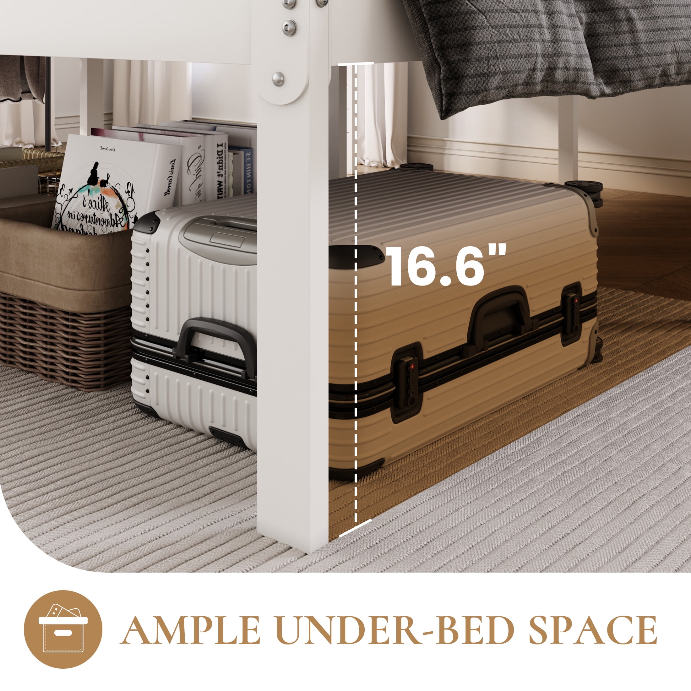 Merrland King Size Metal Bed Frame, 18" Platform Bed with Large Under-Bed Storage Space, Noise-Free, Easy Assembly, White