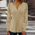 thumbnail image 2 of lcziwo Long Sleeve Shirts for Women Solid Casual Button V Neck Henley Shirt Elegant Lace Lantern Sleeve Pullover 2025 Vacation Tops Khaki L Sales of The Week, 2 of 8