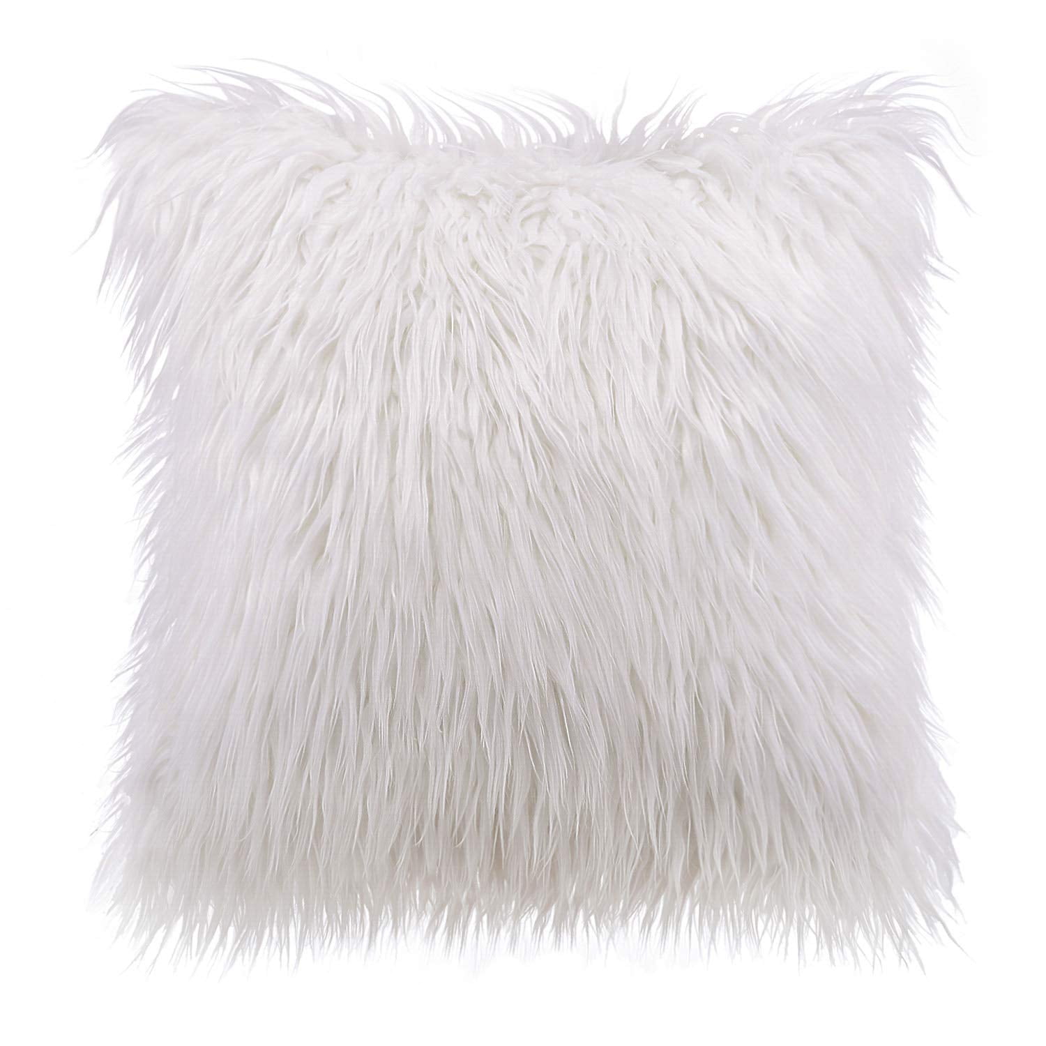 Phantoscope Designer's Choice Decorative Throw Pillow Set, Fluffy Faux Fur & Pom Pom Velvet Bundle, for Sofa Couch Bedroom, 18" x 18", Off White Fur and Orange Velvet, 2 Pack