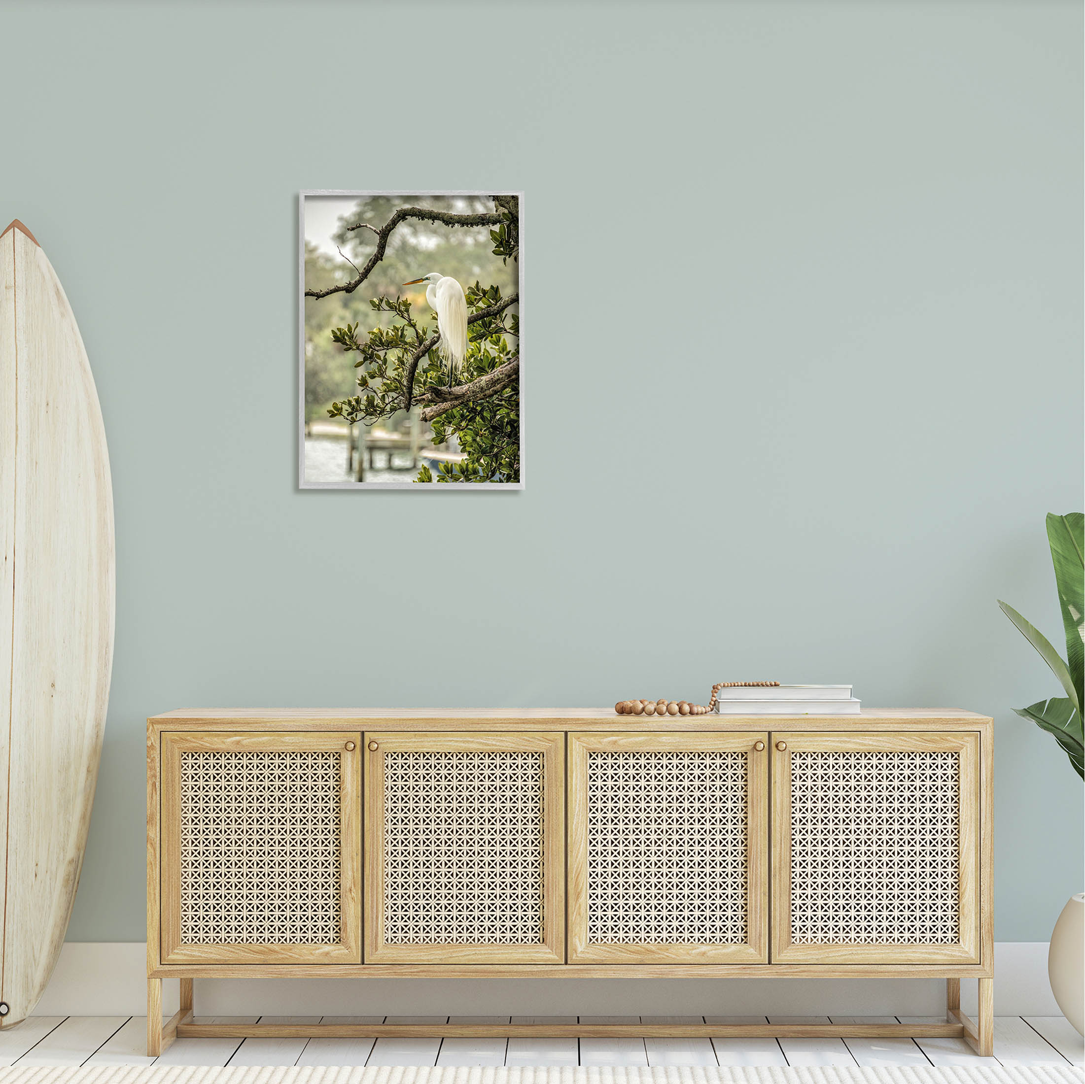 Stupell Industries Elegant Bird Perched Lakeside Tree Photograph Gray Framed Art Print Wall Art, Design by Mary Lou Photography