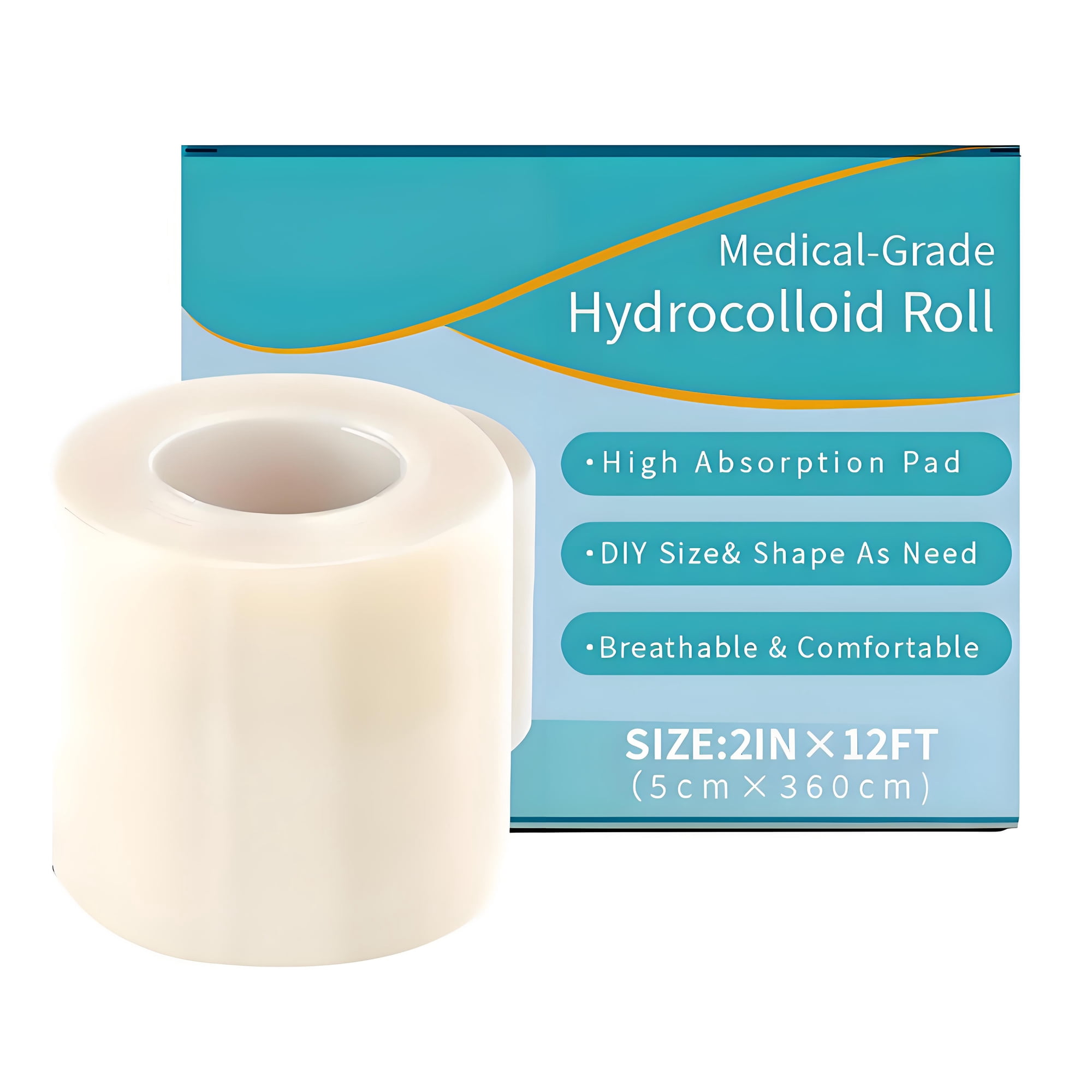 Hydrocolloid Roll for Wound Care, Hydrocolloid Patch Bandages with Self-Adhesive, Bed Sore Bandages, Highly Absorbent for Burn, Blister, Acne Care, Sterile and Waterproof (2in x 12ft)