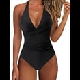 thumbnail image 2 of Trajes de Baño de una Pieza con Control de Abdomen para Mujer, Trajes de Baño Push Up con Cuello Halter Negro M, 2 of 9